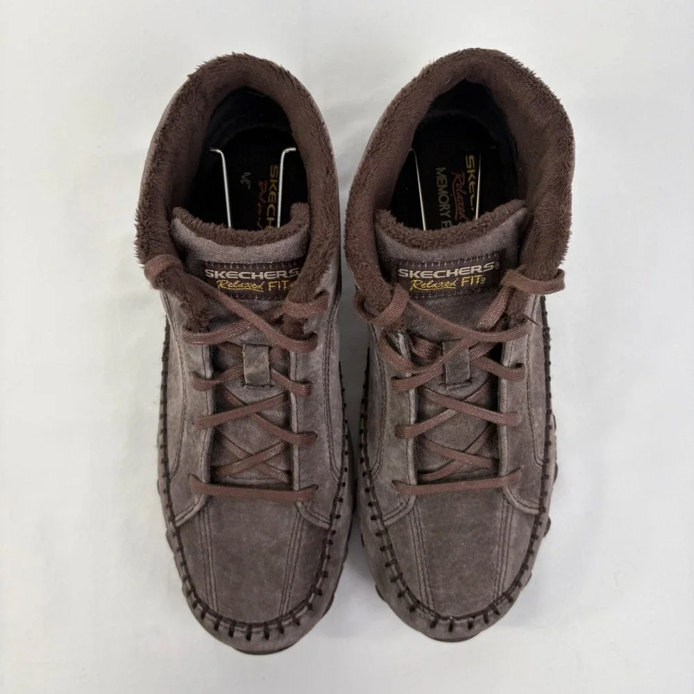 Skechers Bikers Totem Brown Leather Faux Fur Lined Ankle Boots Womens 8.5